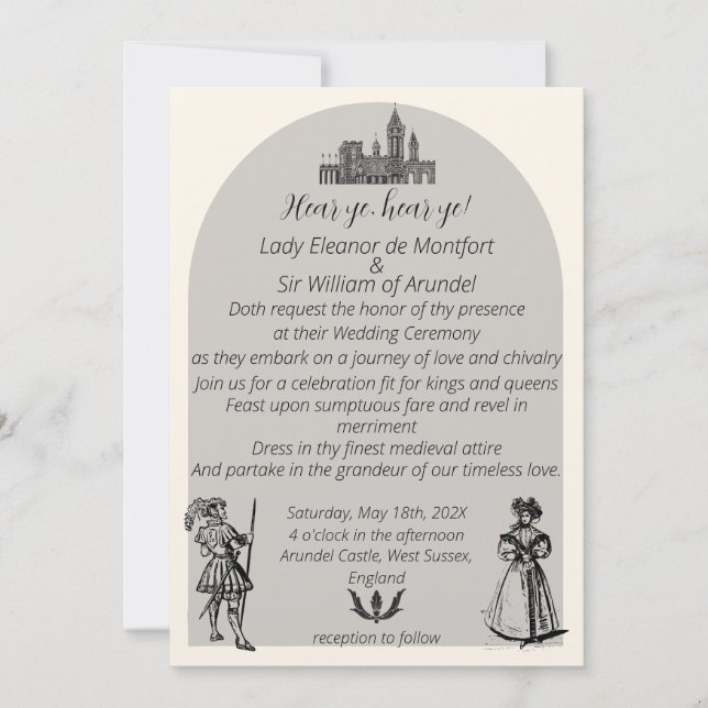 Mediaeval Renaissance Engraved Arch Wedding Invitation (Front)