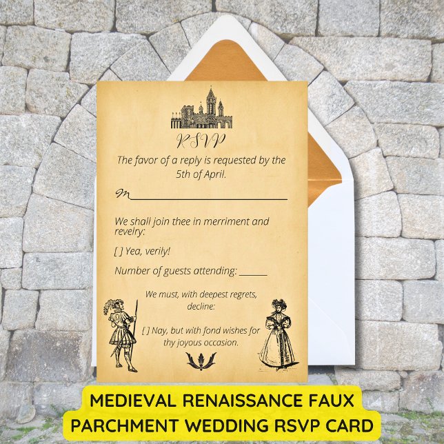 Mediaeval Renaissance Faux Parchment Wedding RSVP Card (Medieval Renaissance Faux Parchment Wedding RSVP Card)