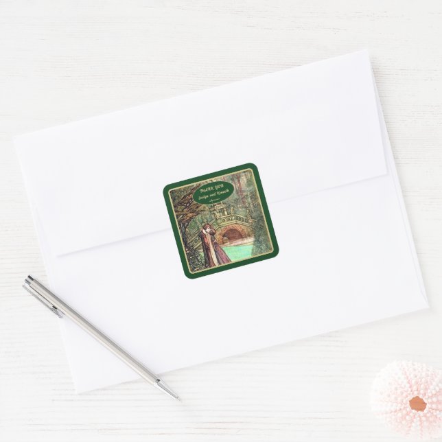 Mediaeval Renaissance Floral and Sword Gold  Square Sticker (Envelope)
