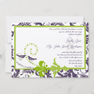 Mediaeval Renaissance Green Purple Floral Damask Invitation