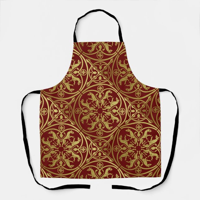 Mediaeval Renaissance Herald Lion Leopard Metallic Apron (Front)