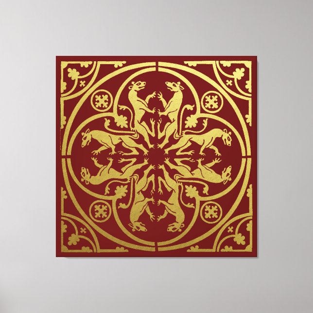 Mediaeval Renaissance Herald Lion Leopard Metallic Canvas Print (Front)