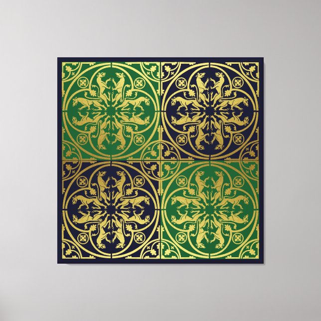 Mediaeval Renaissance Herald Lion Leopard Metallic Canvas Print (Front)