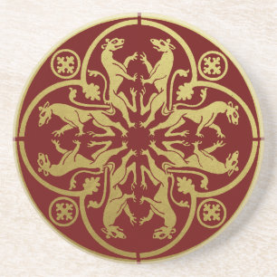 Mediaeval Renaissance Herald Lion Leopard Metallic Coaster