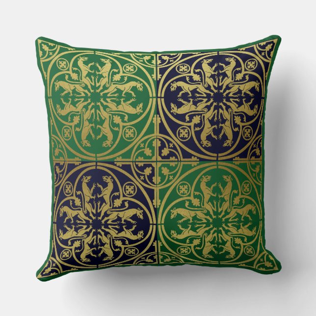 Mediaeval Renaissance Herald Lion Leopard Metallic Cushion (Back)