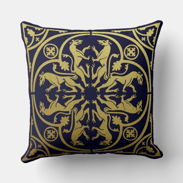 Mediaeval Renaissance Herald Lion Leopard Metallic Cushion (Back)