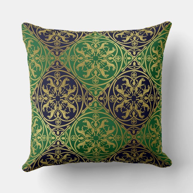 Mediaeval Renaissance Herald Lion Leopard Metallic Cushion (Back)