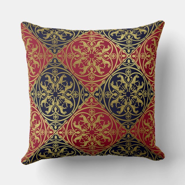 Mediaeval Renaissance Herald Lion Leopard Metallic Cushion (Back)