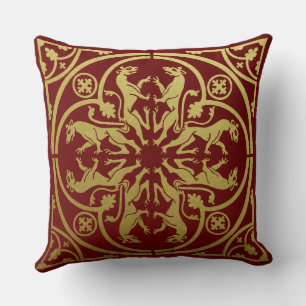 Mediaeval Renaissance Herald Lion Leopard Metallic Cushion