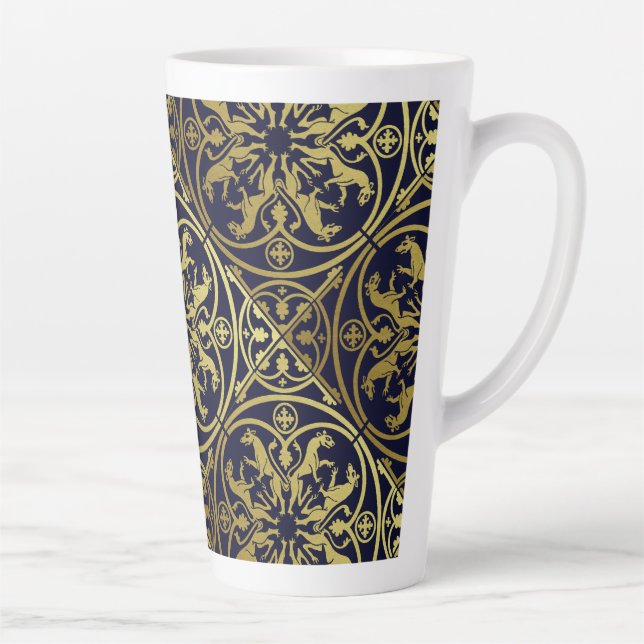 Mediaeval Renaissance Herald Lion Leopard Metallic Latte Mug (Right)