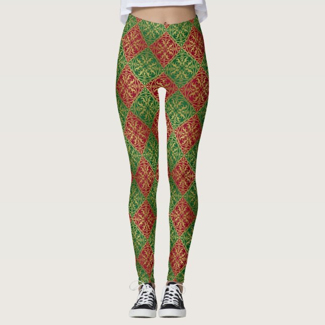 Mediaeval Renaissance Herald Lion Leopard Metallic Leggings (Front)