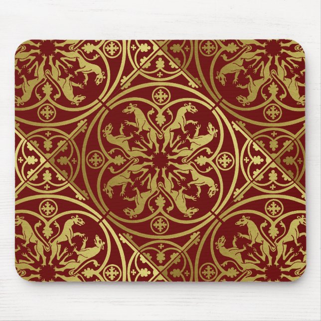 Mediaeval Renaissance Herald Lion Leopard Metallic Mouse Mat (Front)