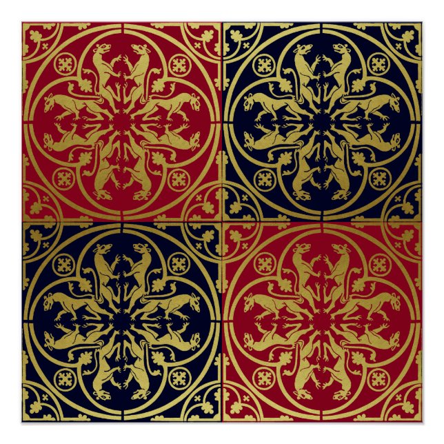 Mediaeval Renaissance Herald Lion Leopard Metallic Poster (Front)