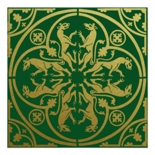 Mediaeval Renaissance Herald Lion Leopard Metallic Poster