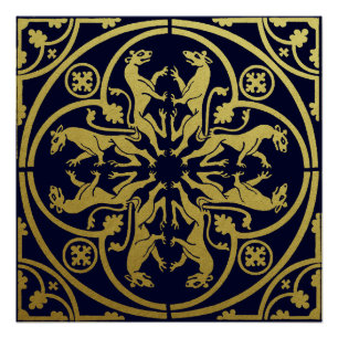 Mediaeval Renaissance Herald Lion Leopard Metallic Poster