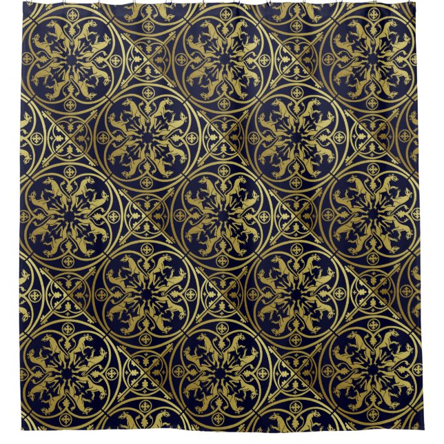 Mediaeval Renaissance Herald Lion Leopard Metallic Shower Curtain (Front)