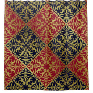 Mediaeval Renaissance Herald Lion Leopard Metallic Shower Curtain