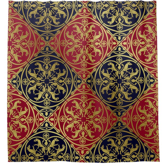 Mediaeval Renaissance Herald Lion Leopard Metallic Shower Curtain (Front)