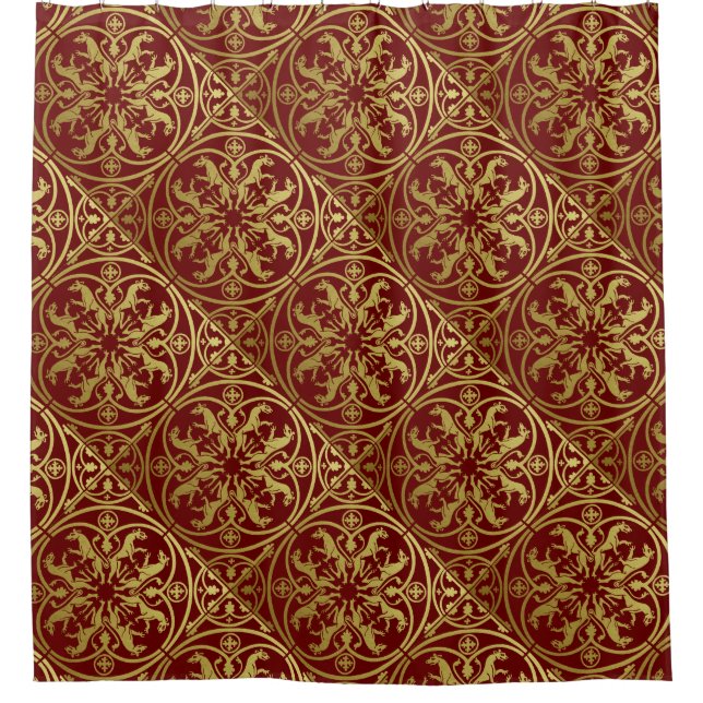 Mediaeval Renaissance Herald Lion Leopard Metallic Shower Curtain (Front)