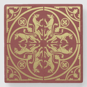 Mediaeval Renaissance Herald Lion Leopard Metallic Stone Coaster