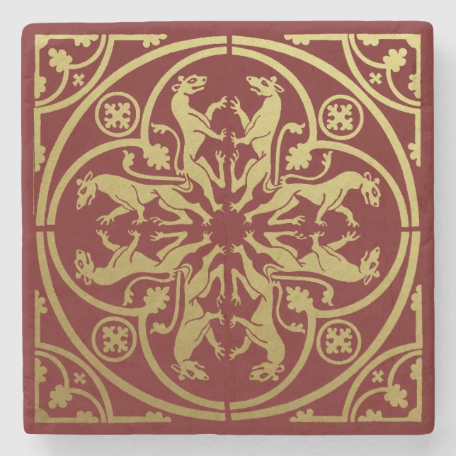 Mediaeval Renaissance Herald Lion Leopard Metallic Stone Coaster (Front)