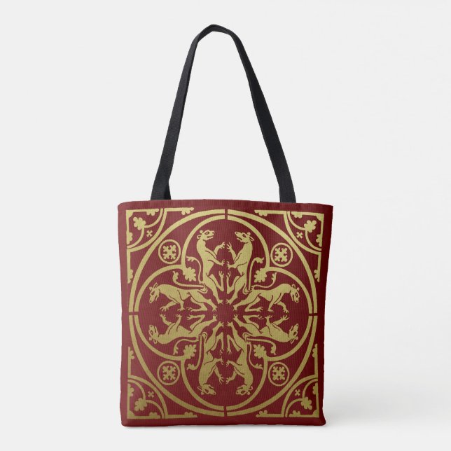 Mediaeval Renaissance Herald Lion Leopard Metallic Tote Bag (Back)