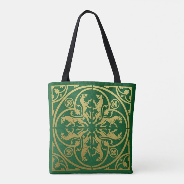 Mediaeval Renaissance Herald Lion Leopard Metallic Tote Bag (Back)