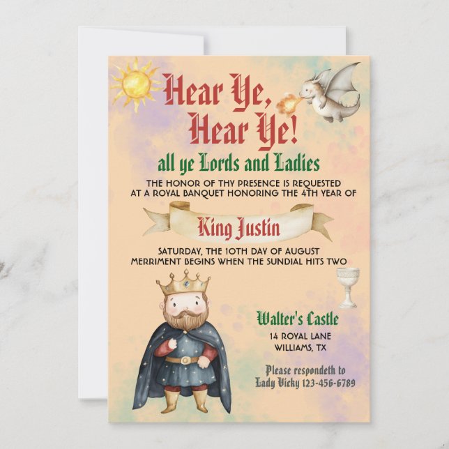 Mediaeval Renaissance King Birthday Invitation (Front)