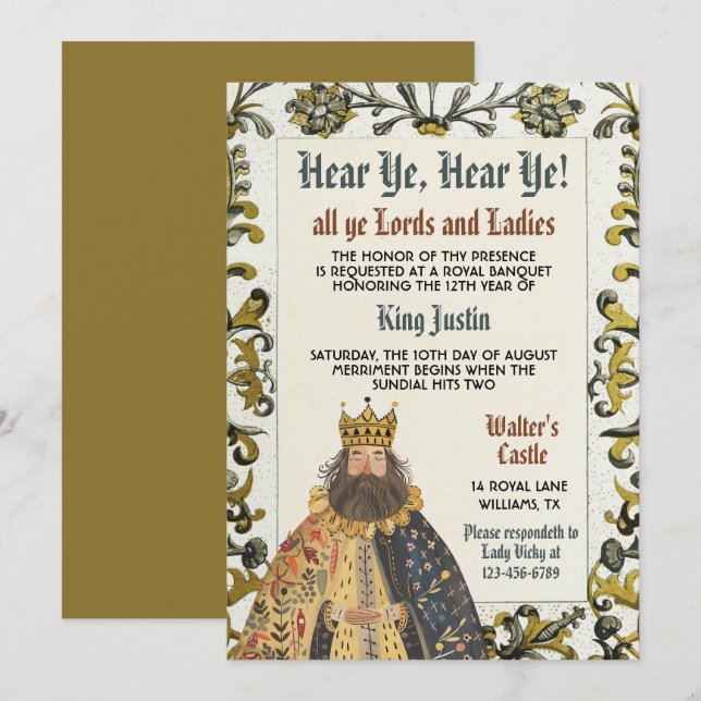 Mediaeval Renaissance King Birthday Invitation (Front/Back)
