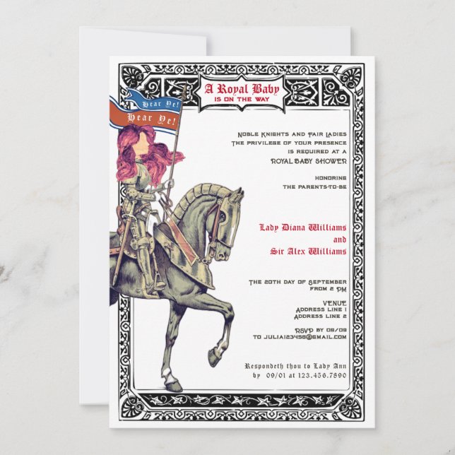 Mediaeval Renaissance Knight Renfaire Baby Shower Invitation (Front)