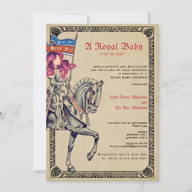 Mediaeval Renaissance Knight Renfaire Baby Shower Invitation (Front)