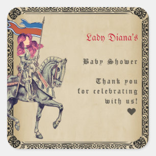 Mediaeval Renaissance Knight Renfaire Baby Shower Square Sticker