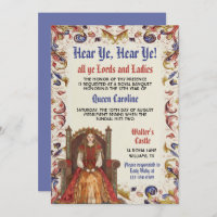 Mediaeval Renaissance Queen Birthday Invitation