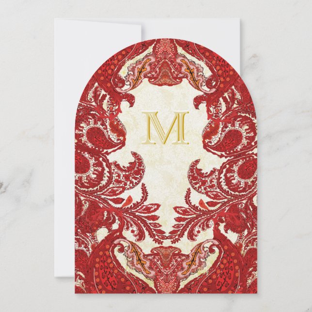 Mediaeval Renaissance Red Vintage Paisley Wedding Invitation (Back)