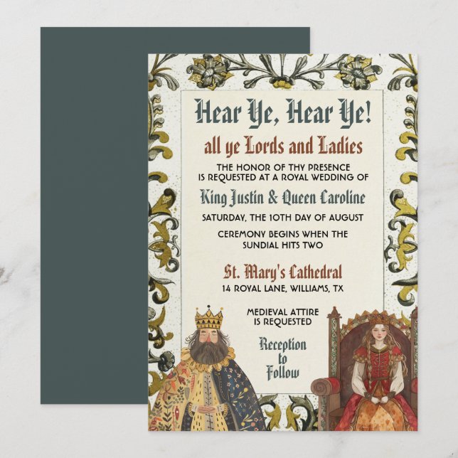 Mediaeval Renaissance Royal Wedding Invitation (Front/Back)