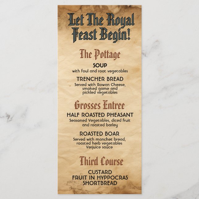 Mediaeval Renaissance Royal Wedding Menu (Front)