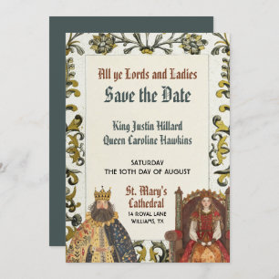 Mediaeval Renaissance Royal Wedding Save the Date Invitation