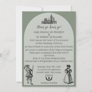 Mediaeval Renaissance Sage Green Arch Wedding Invitation