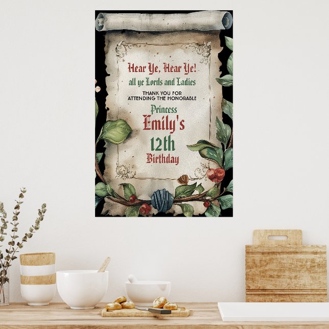 Mediaeval Renaissance Scroll Birthday  Poster (Kitchen)