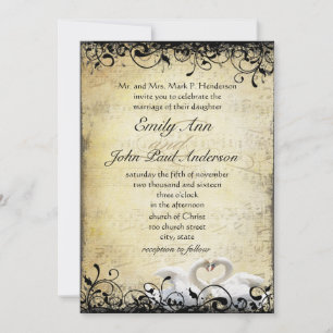 Mediaeval Renaissance Swan Lovebird Wedding Invitation