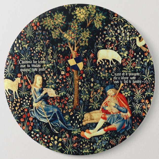 Mediaeval Renaissance Tapestry  Shepherds and Shee 6 Cm Round Badge (Front)