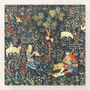 Mediaeval Renaissance Tapestry  Shepherds and Shee Glass Coaster