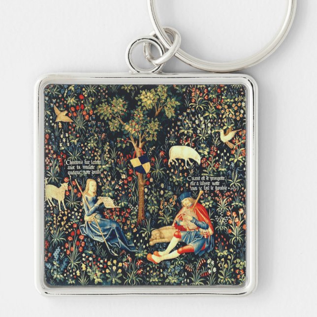 Mediaeval Renaissance Tapestry  Shepherds and Shee Key Ring (Front)