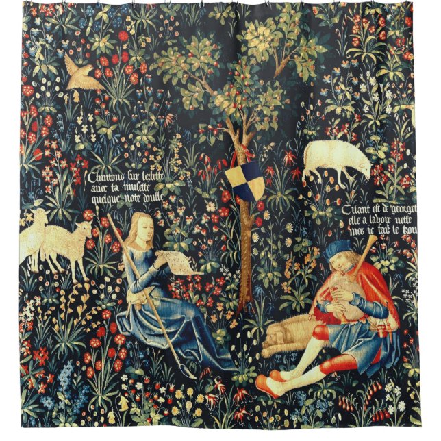 Mediaeval Renaissance Tapestry  Shepherds and Shee Shower Curtain (Front)