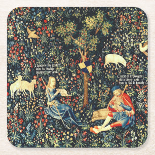 Mediaeval Renaissance Tapestry Shepherds and Shee Square Paper Coaster