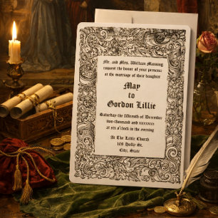 Mediaeval Renaissance Woodblock Border Wedding Invitation