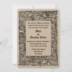 Mediaeval Renaissance Woodblock Border Wedding Invitation