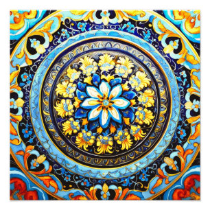Mediaeval Roman Italian Spanish Majolica Floral Photo Print