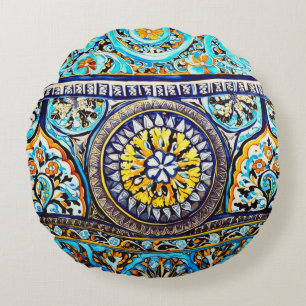 Mediaeval Roman Italian Spanish Majolica Floral Round Cushion