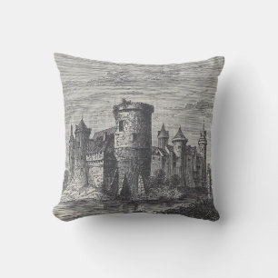 Mediaeval Rouen Castle   Antique Black & Cream Cushion